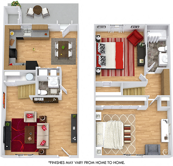 Floor plan for 2 beds, 1.5 baths, 1160 sqft